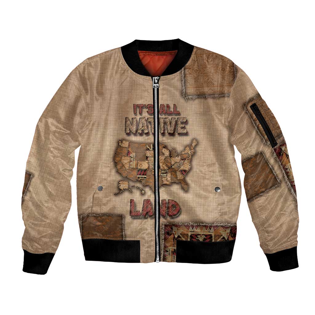 Native American Sleeve Zip Bomber Jacket Retro Map Stitching Effect