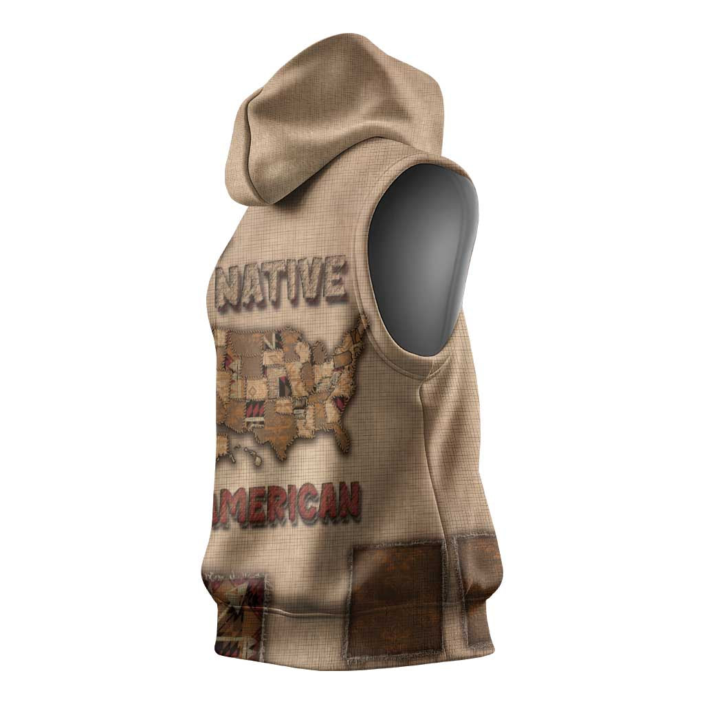 Native American Sleeveless Hoodie Retro Map Stitching Effect