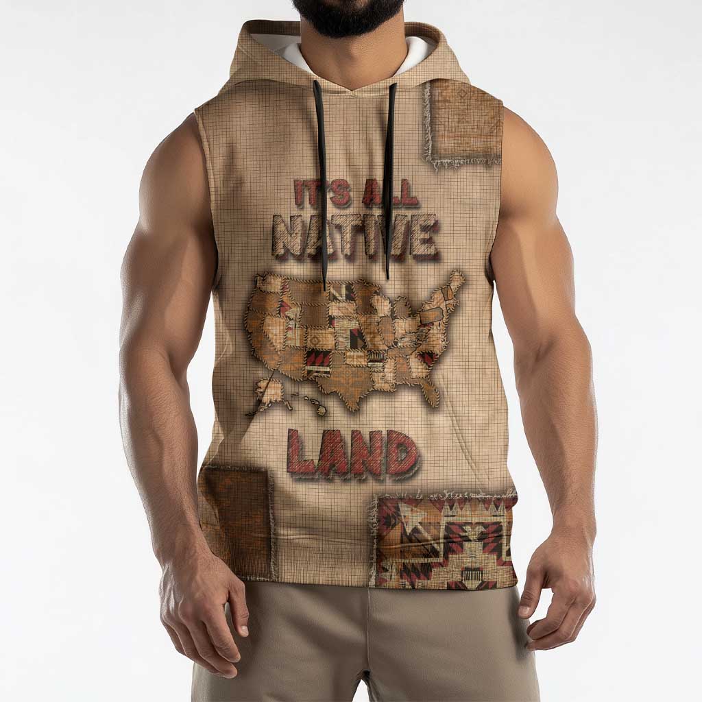 Native American Sleeveless Hoodie Retro Map Stitching Effect