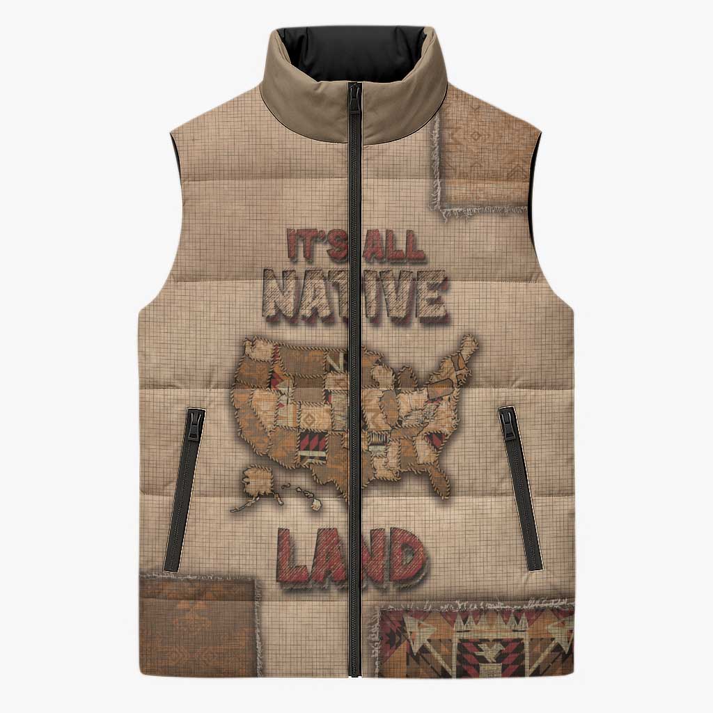 Native American Sleeveless Puffer Jacket Retro Map Stitching Effect