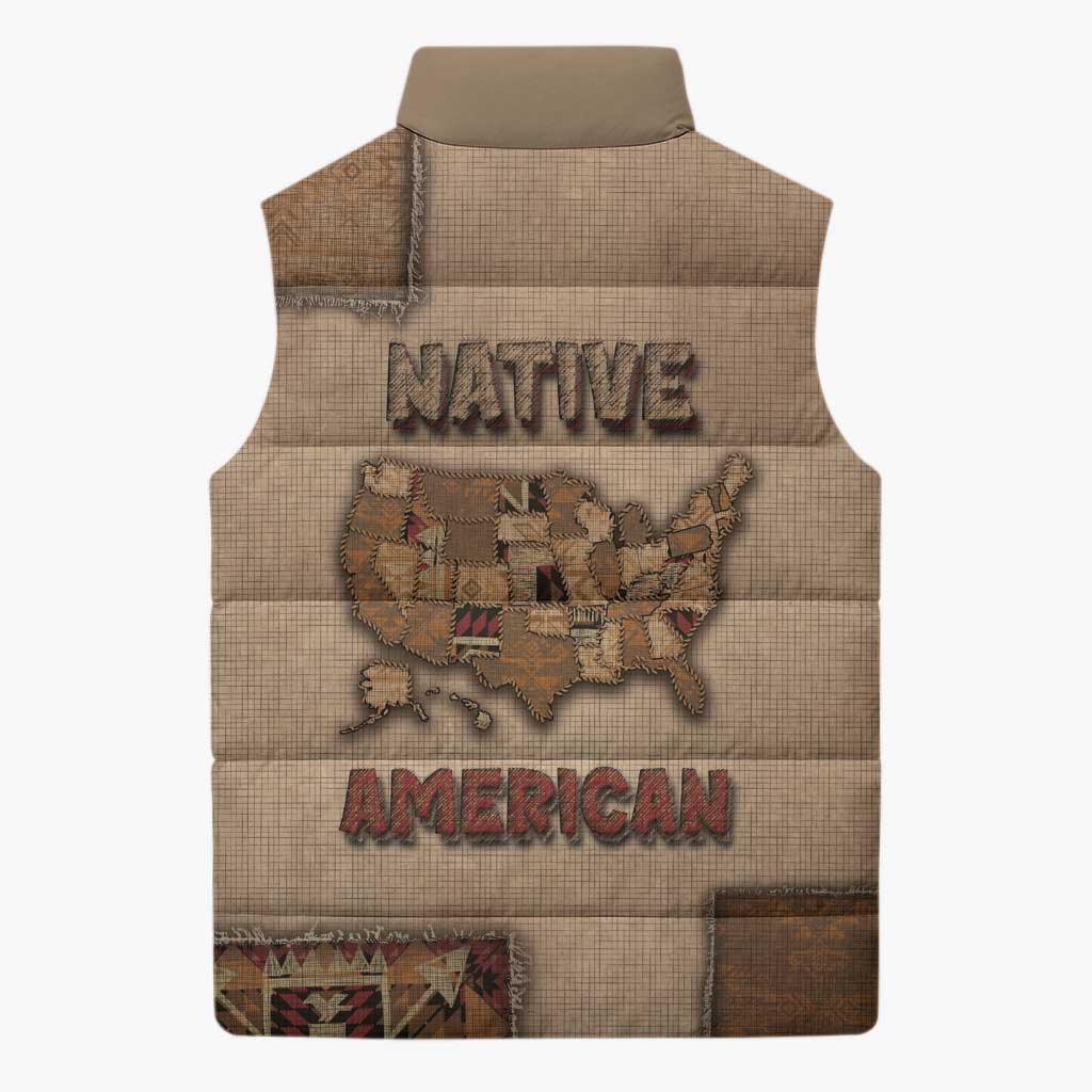 Native American Sleeveless Puffer Jacket Retro Map Stitching Effect