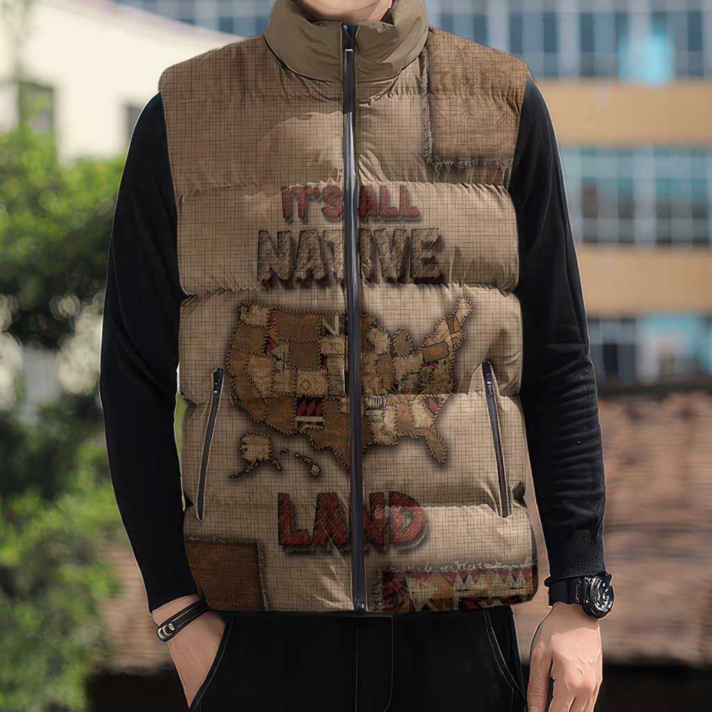 Native American Sleeveless Puffer Jacket Retro Map Stitching Effect
