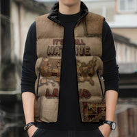 Native American Sleeveless Puffer Jacket Retro Map Stitching Effect