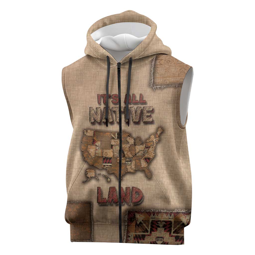 Native American Sleeveless Zip Hoodie Retro Map Stitching Effect