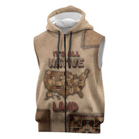 Native American Sleeveless Zip Hoodie Retro Map Stitching Effect