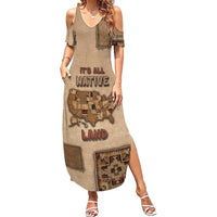 Native American Summer Maxi Dress Retro Map Stitching Effect