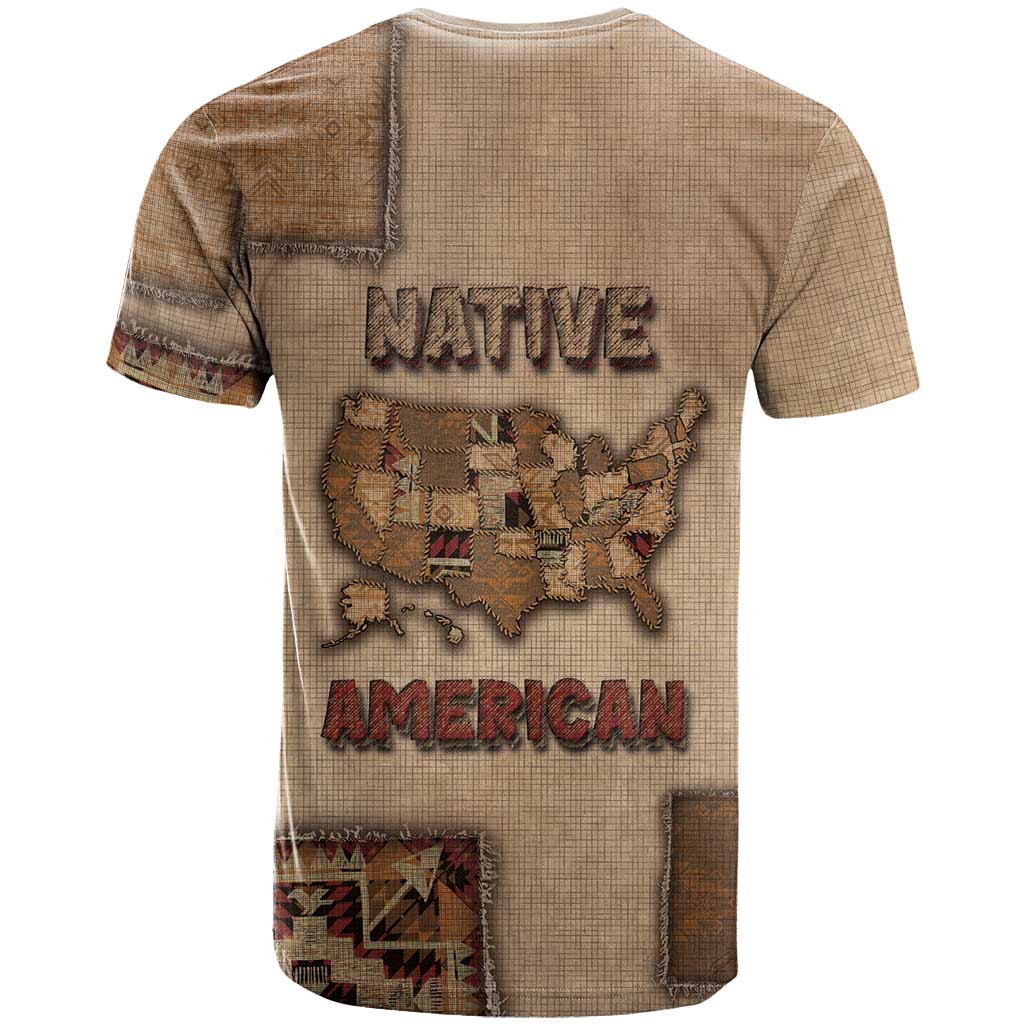 Native American T Shirt Retro Map Stitching Effect