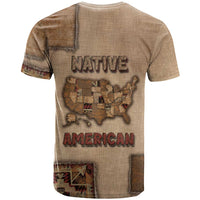 Native American T Shirt Retro Map Stitching Effect