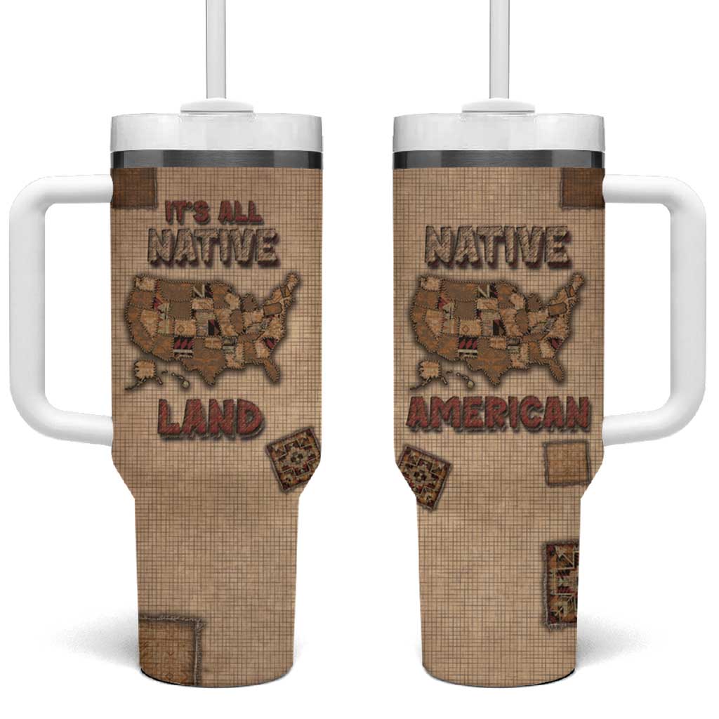 Native American Tumbler With Handle Retro Map Stitching Effect