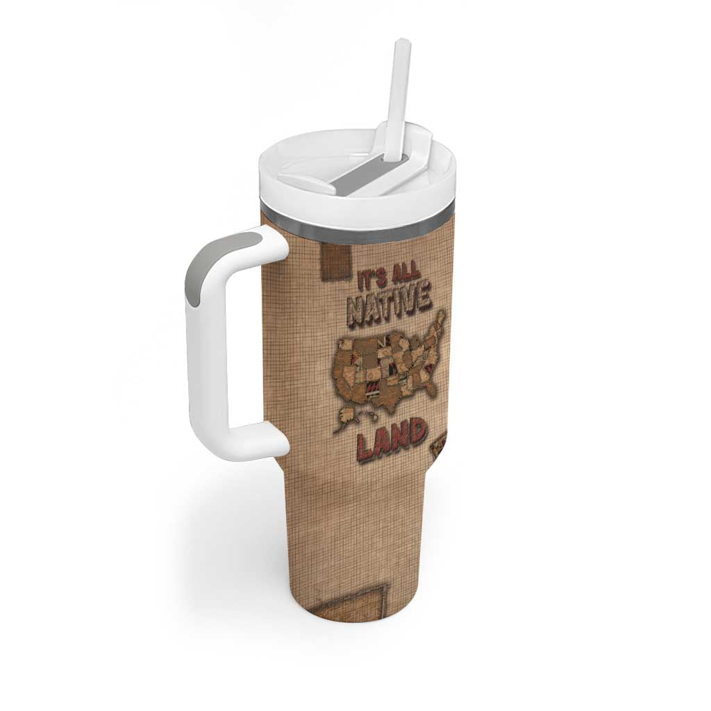 Native American Tumbler With Handle Retro Map Stitching Effect