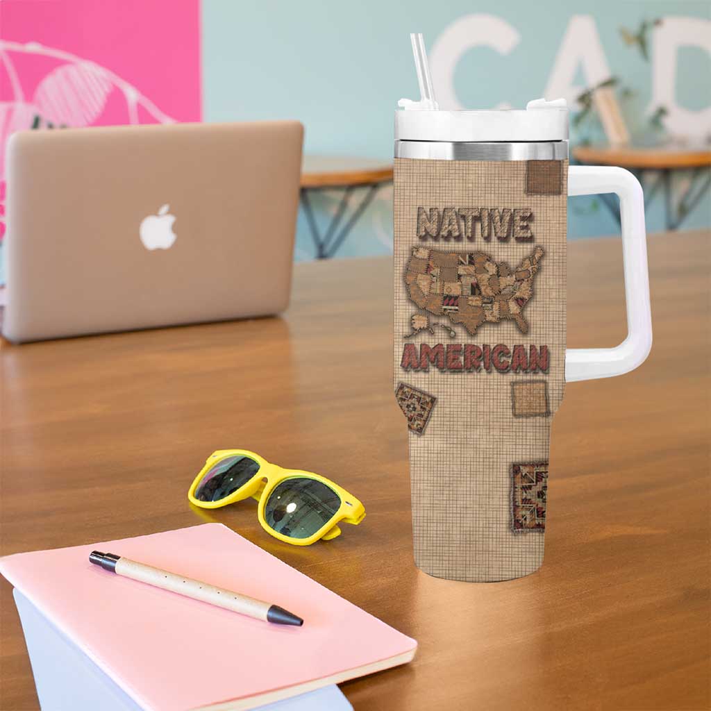 Native American Tumbler With Handle Retro Map Stitching Effect