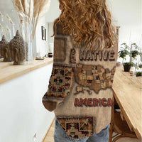 Native American Women Casual Shirt Retro Map Stitching Effect