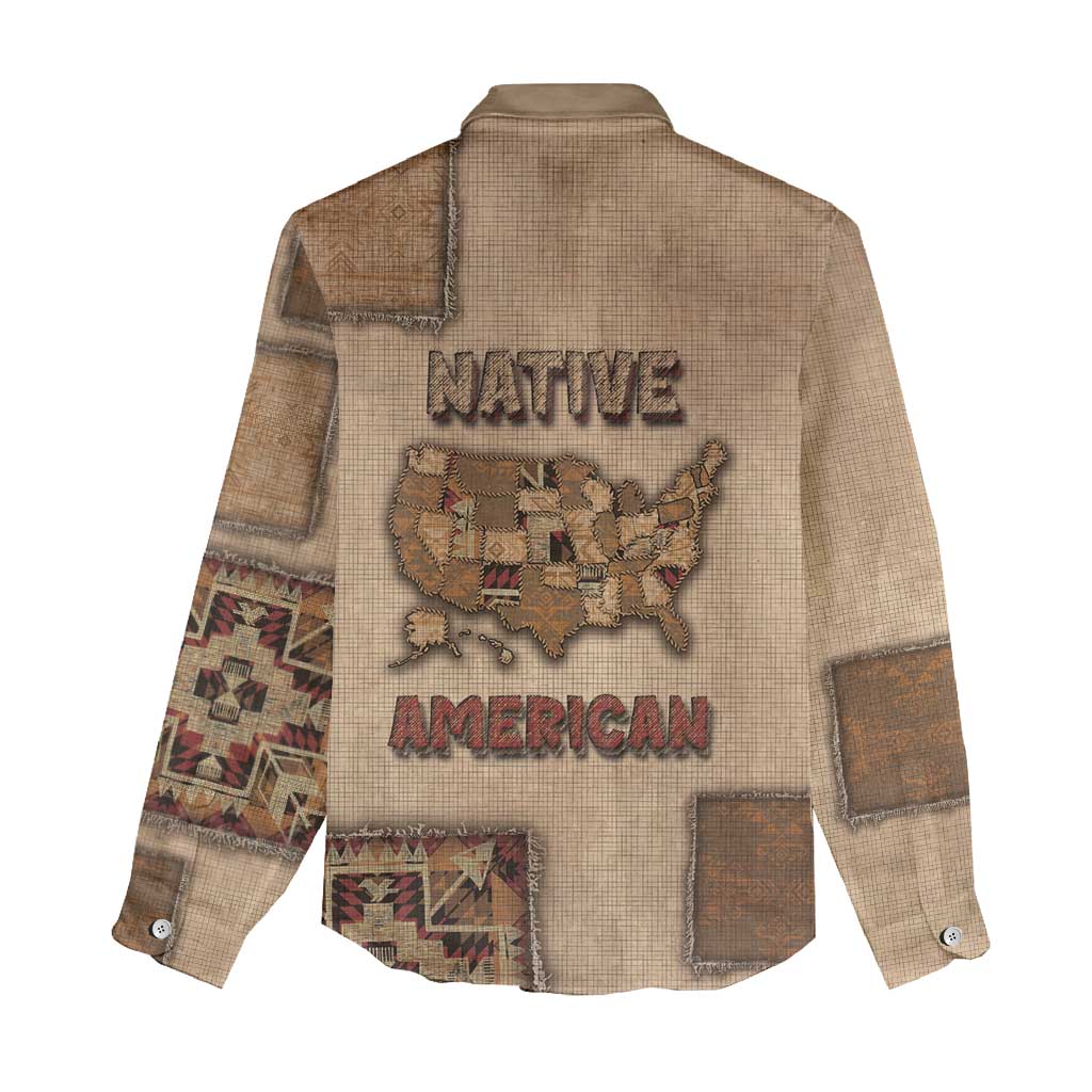 Native American Women Casual Shirt Retro Map Stitching Effect