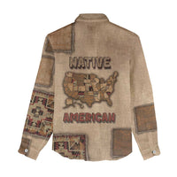 Native American Women Casual Shirt Retro Map Stitching Effect