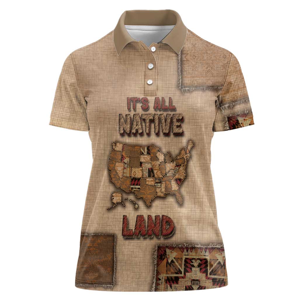 Native American Women Polo Shirt Retro Map Stitching Effect