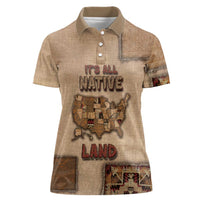 Native American Women Polo Shirt Retro Map Stitching Effect