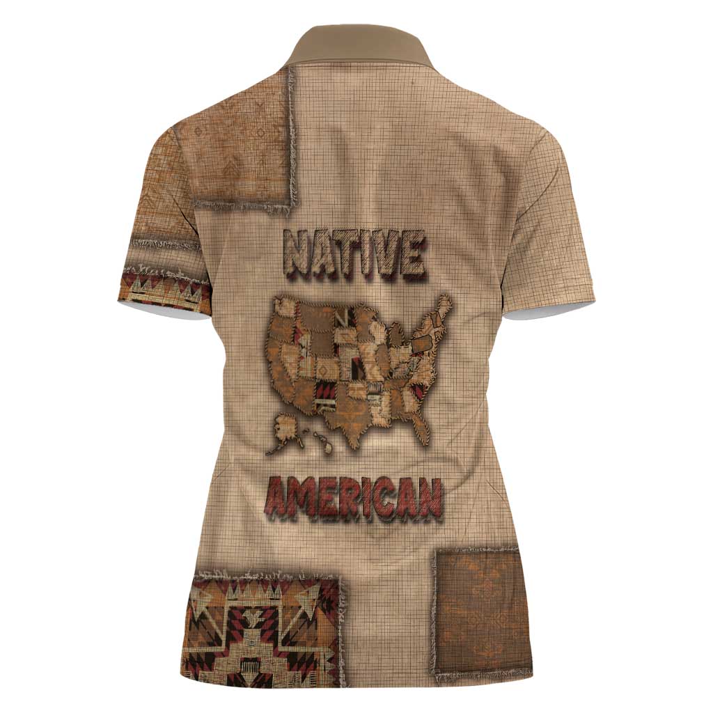 Native American Women Polo Shirt Retro Map Stitching Effect