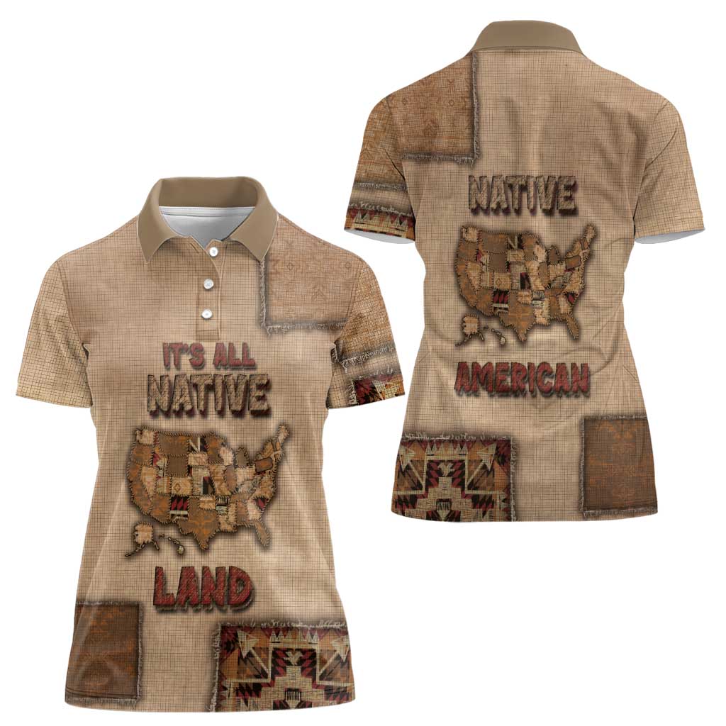 Native American Women Polo Shirt Retro Map Stitching Effect
