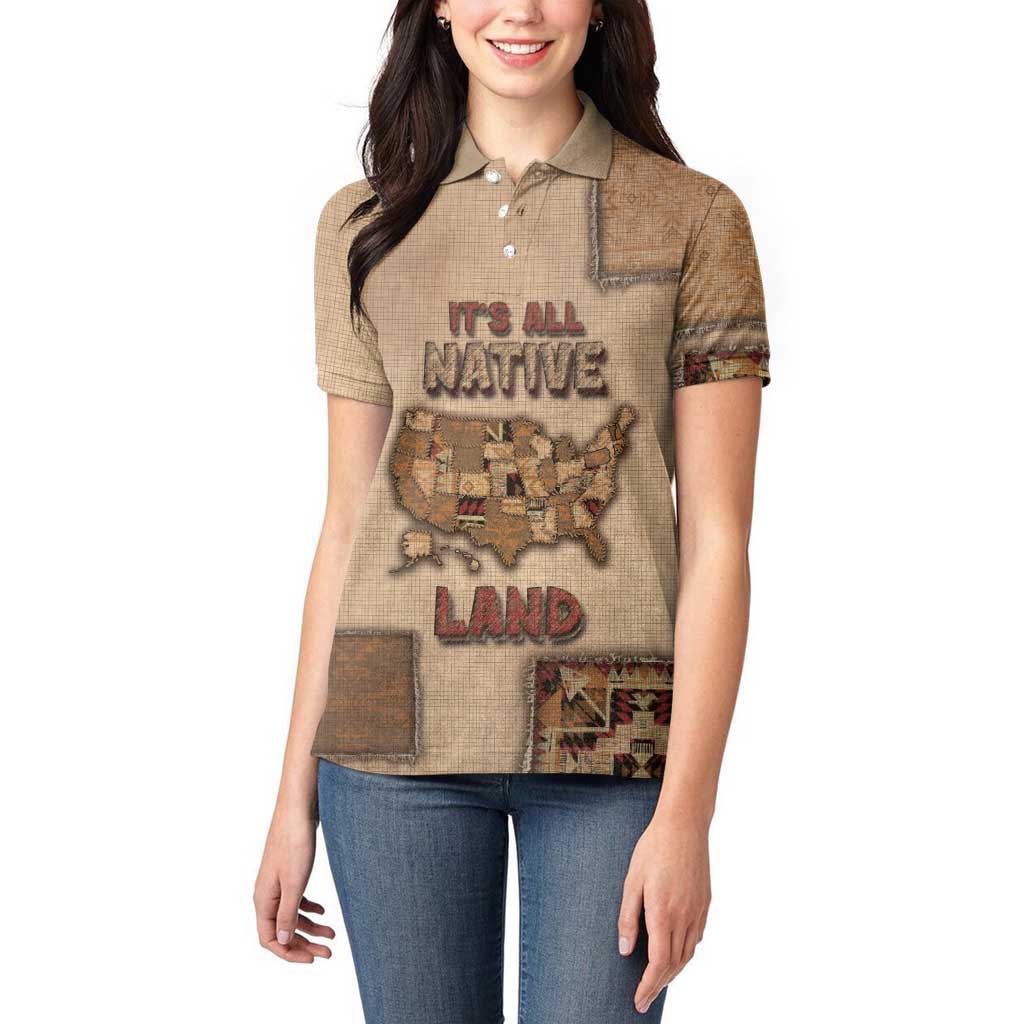 Native American Women Polo Shirt Retro Map Stitching Effect
