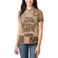 Native American Women Polo Shirt Retro Map Stitching Effect