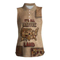 Native American Women Sleeveless Polo Shirt Retro Map Stitching Effect