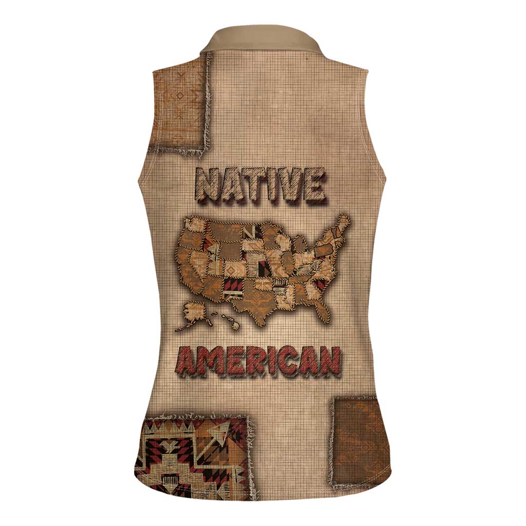 Native American Women Sleeveless Polo Shirt Retro Map Stitching Effect