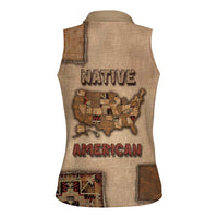 Native American Women Sleeveless Polo Shirt Retro Map Stitching Effect