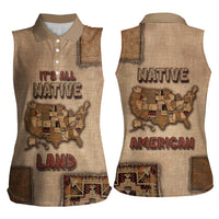 Native American Women Sleeveless Polo Shirt Retro Map Stitching Effect