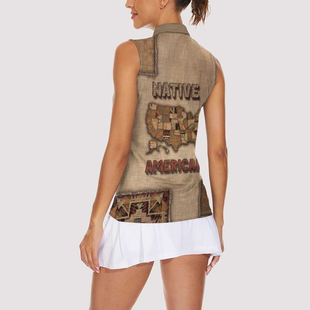 Native American Women Sleeveless Polo Shirt Retro Map Stitching Effect