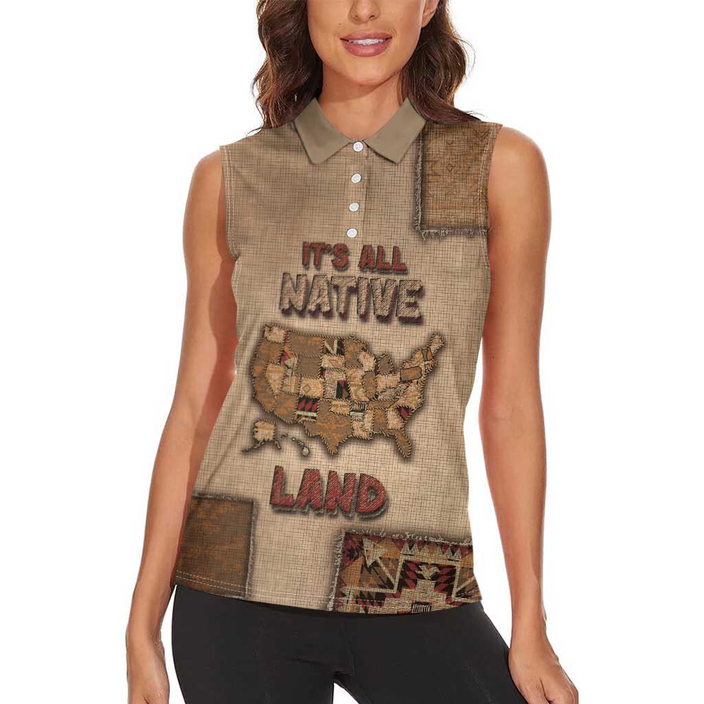 Native American Women Sleeveless Polo Shirt Retro Map Stitching Effect