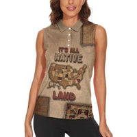 Native American Women Sleeveless Polo Shirt Retro Map Stitching Effect