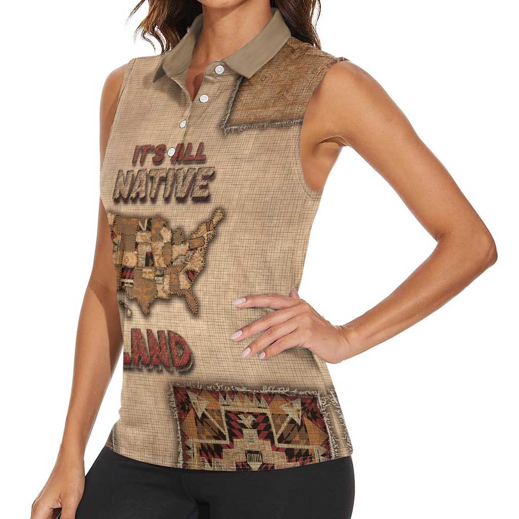 Native American Women Sleeveless Polo Shirt Retro Map Stitching Effect