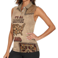 Native American Women Sleeveless Polo Shirt Retro Map Stitching Effect