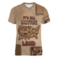 Native American Women V-Neck T-Shirt Retro Map Stitching Effect