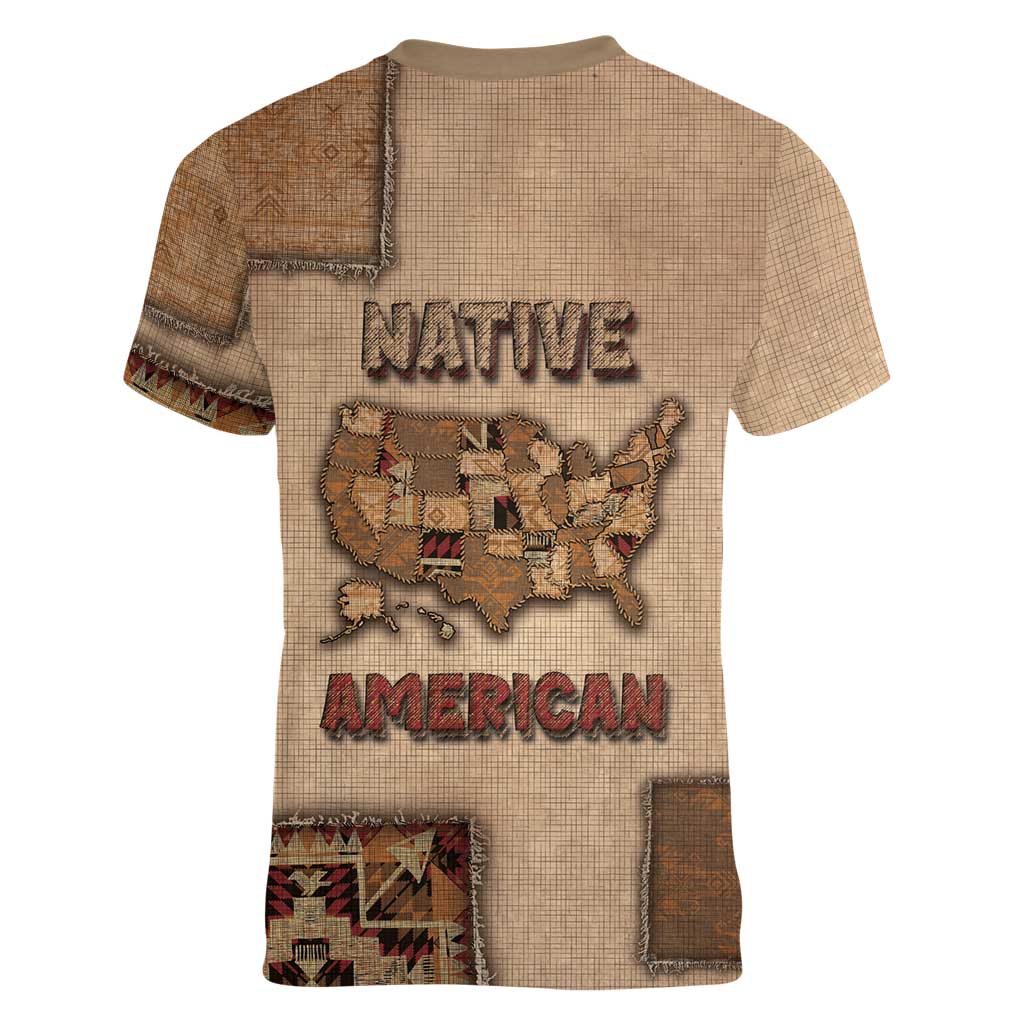 Native American Women V-Neck T-Shirt Retro Map Stitching Effect