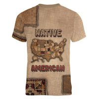 Native American Women V-Neck T-Shirt Retro Map Stitching Effect