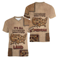 Native American Women V-Neck T-Shirt Retro Map Stitching Effect