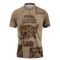 Native American Zipper Polo Shirt Retro Map Stitching Effect
