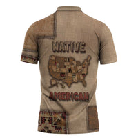 Native American Zipper Polo Shirt Retro Map Stitching Effect