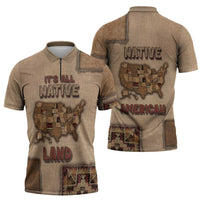 Native American Zipper Polo Shirt Retro Map Stitching Effect