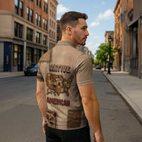 Native American Zipper Polo Shirt Retro Map Stitching Effect