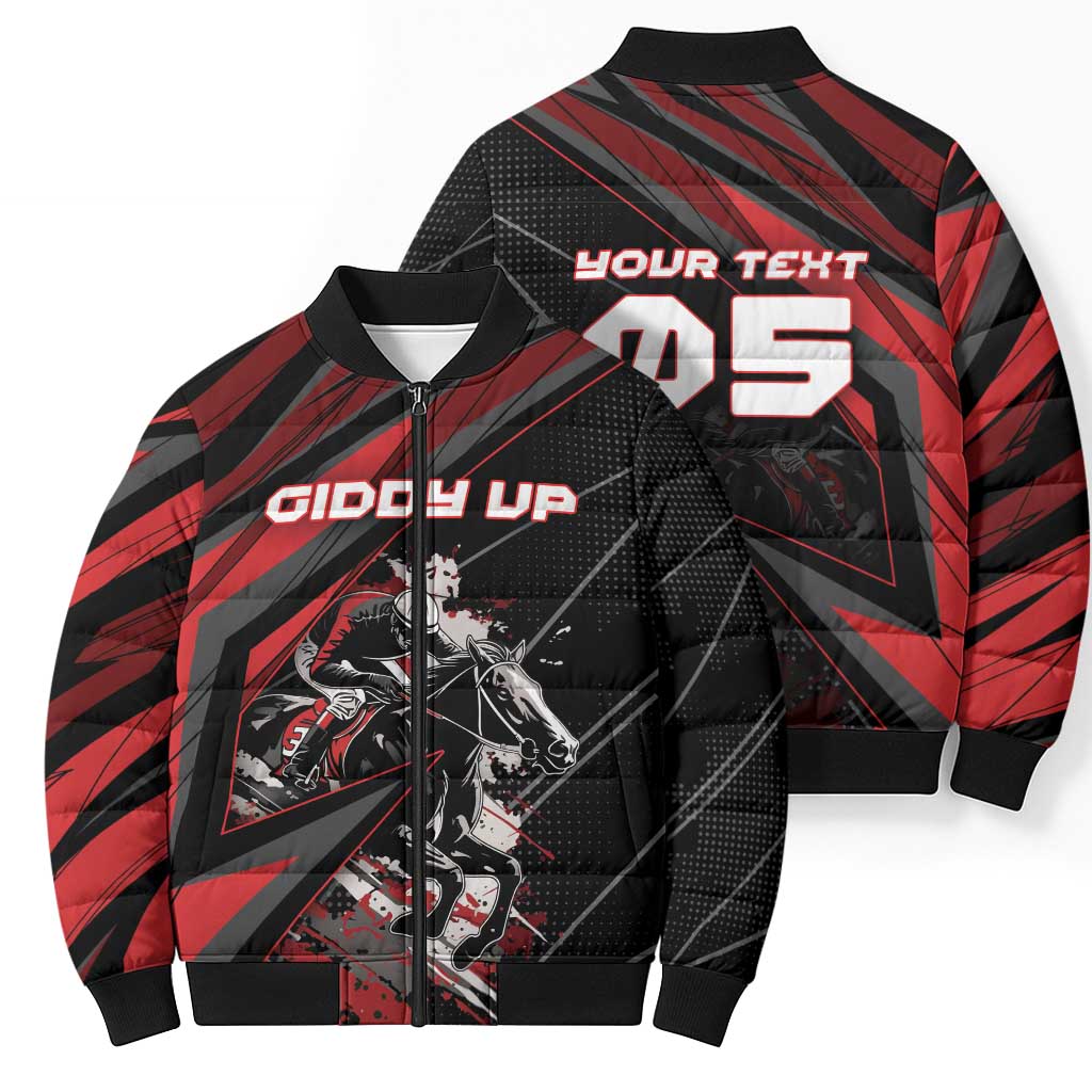 Custom Horse Racing Bomber Puffer Jacket Giddy Up