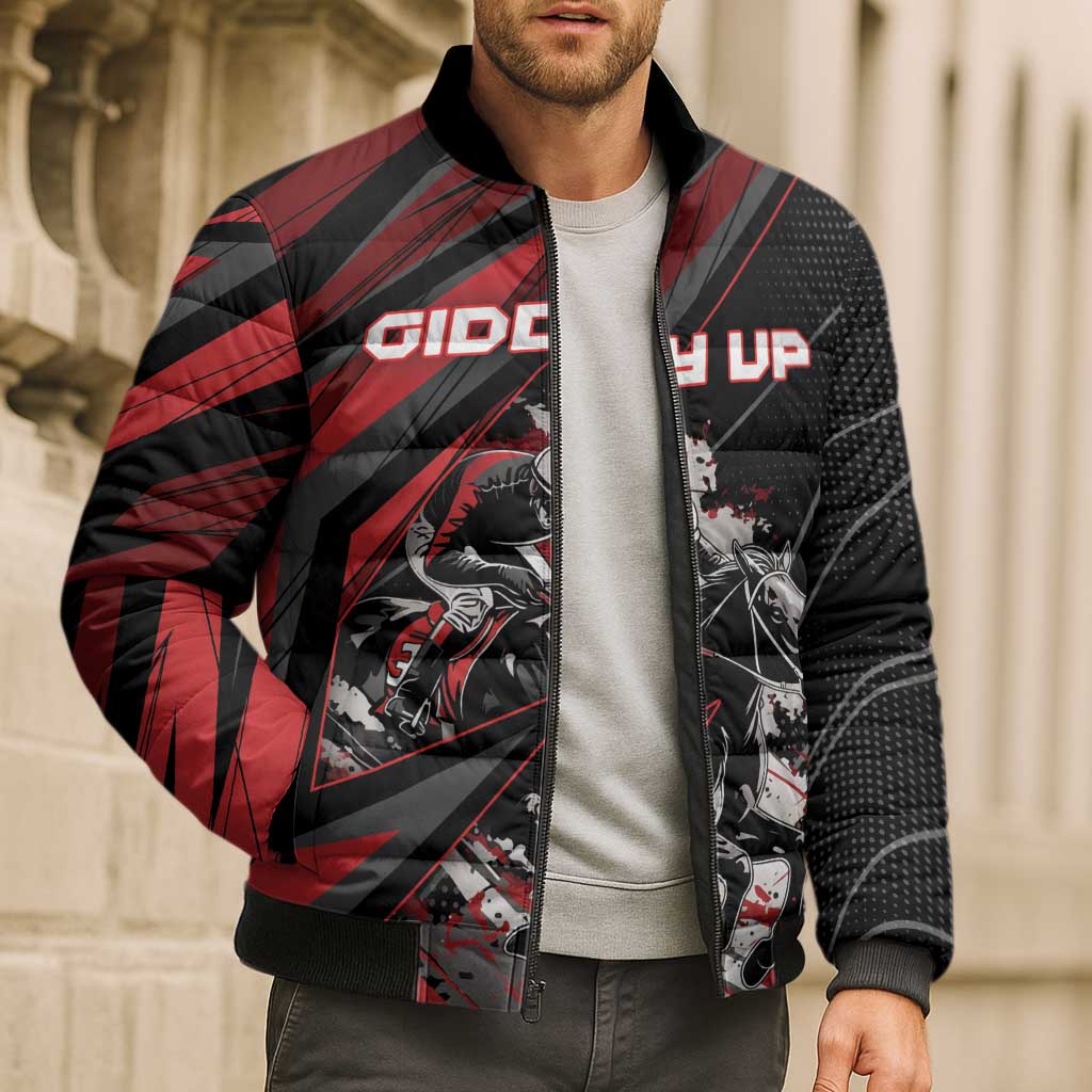 Custom Horse Racing Bomber Puffer Jacket Giddy Up