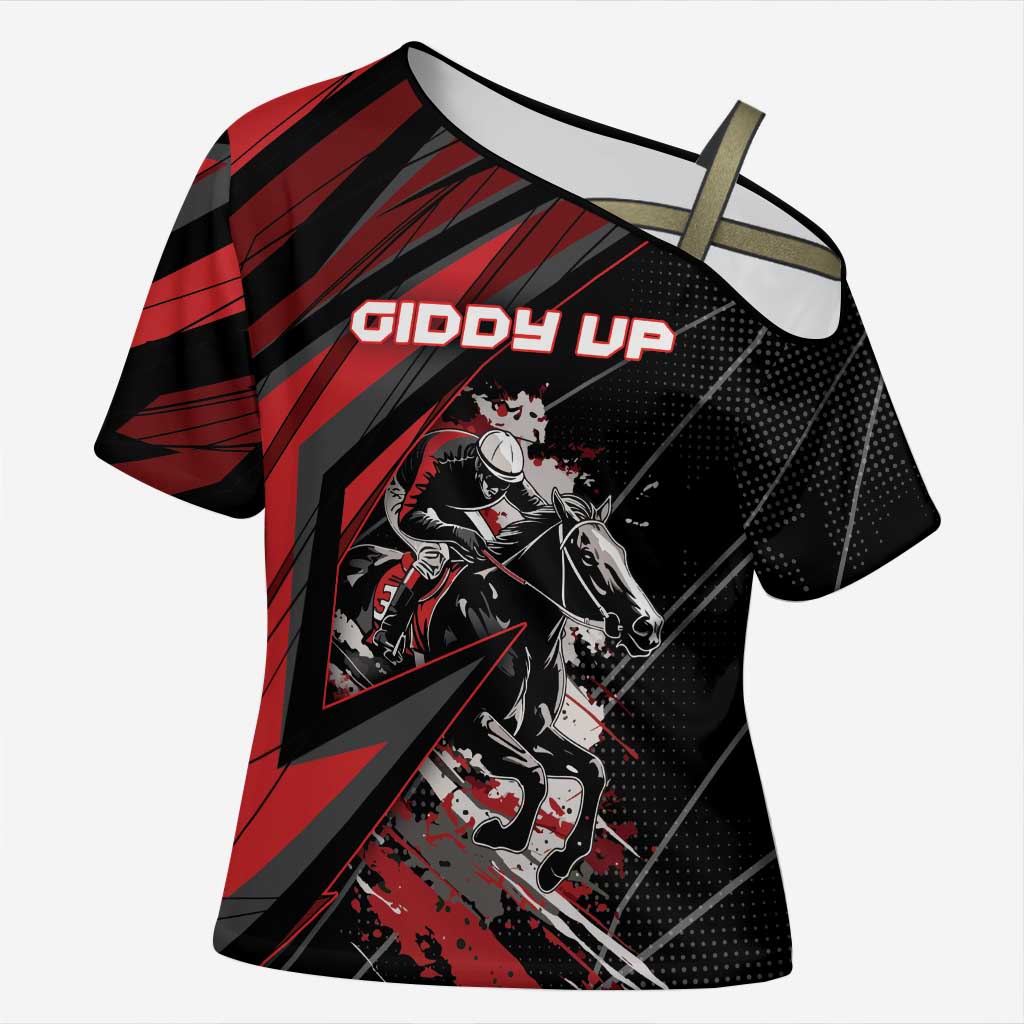 Custom Horse Racing Cross Shoulder Shirt Giddy Up