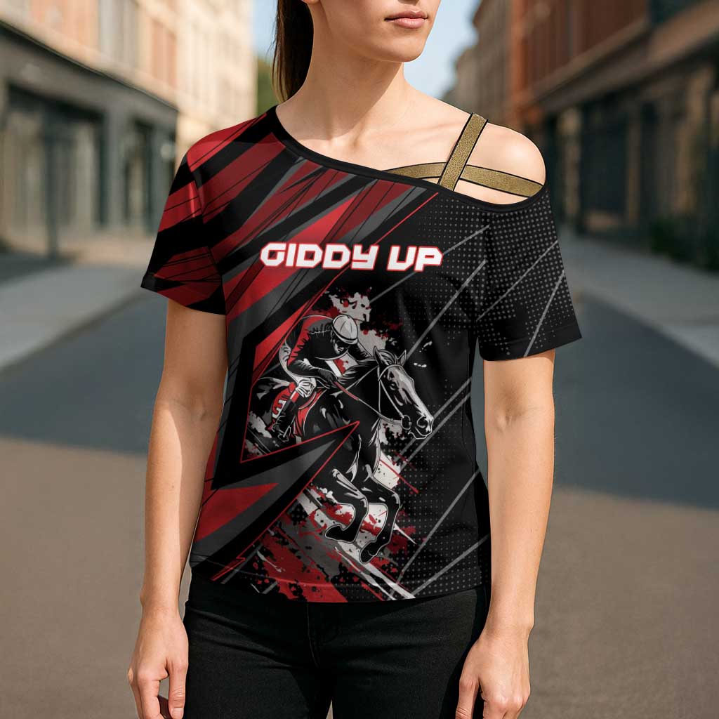 Custom Horse Racing Cross Shoulder Shirt Giddy Up