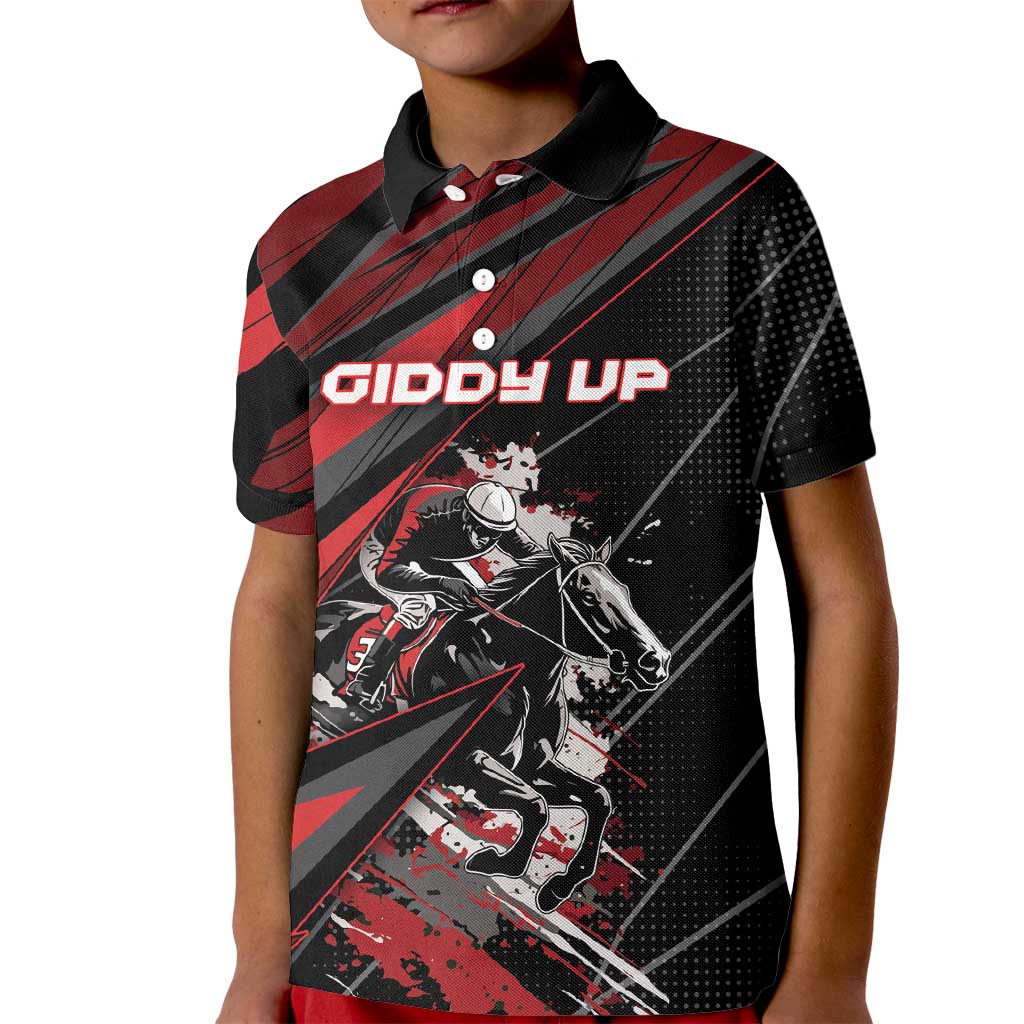 Custom Horse Racing Kid Polo Shirt Giddy Up