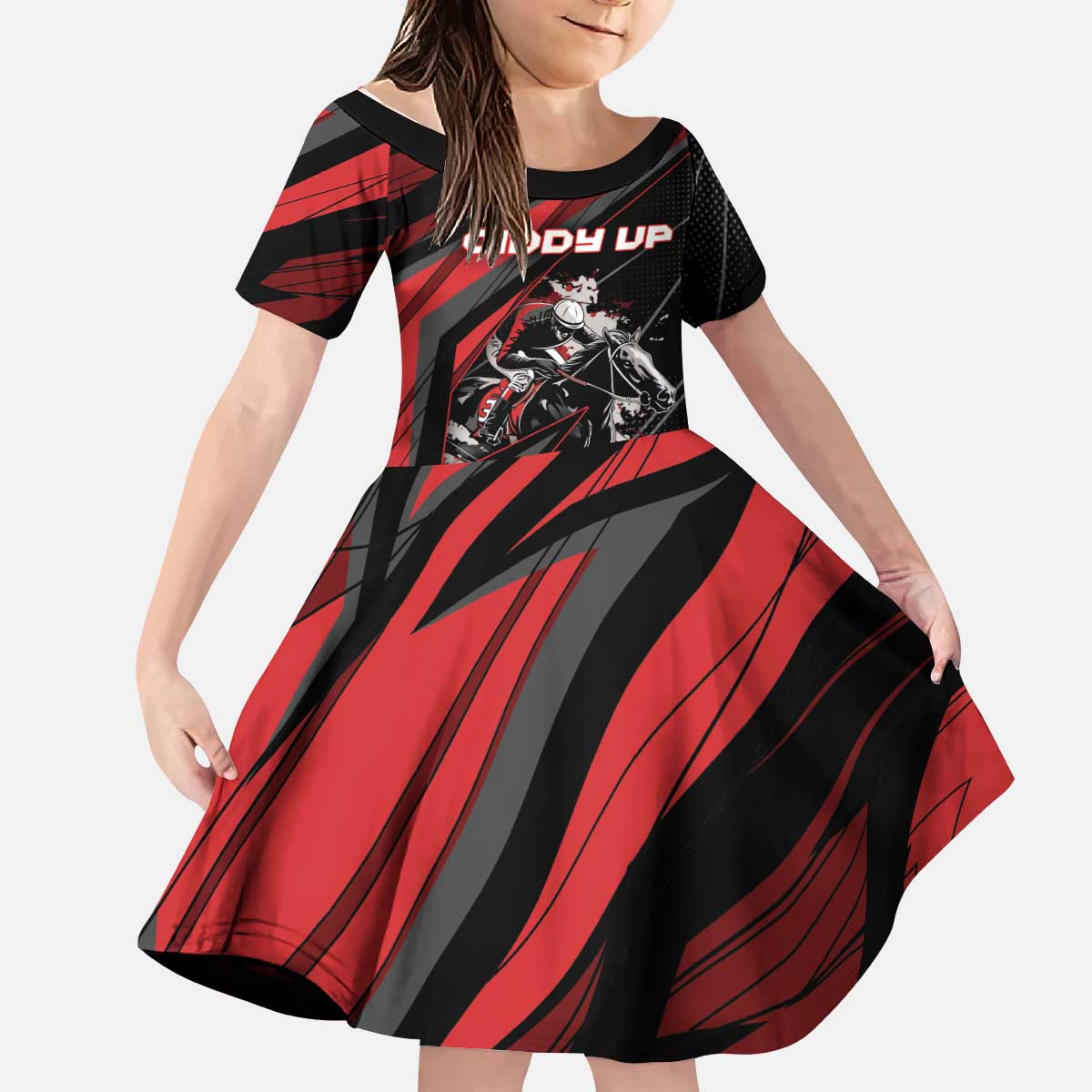 Custom Horse Racing Kid Short Sleeve Dress Giddy Up
