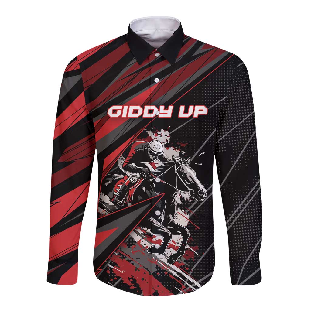Custom Horse Racing Long Sleeve Button Shirt Giddy Up