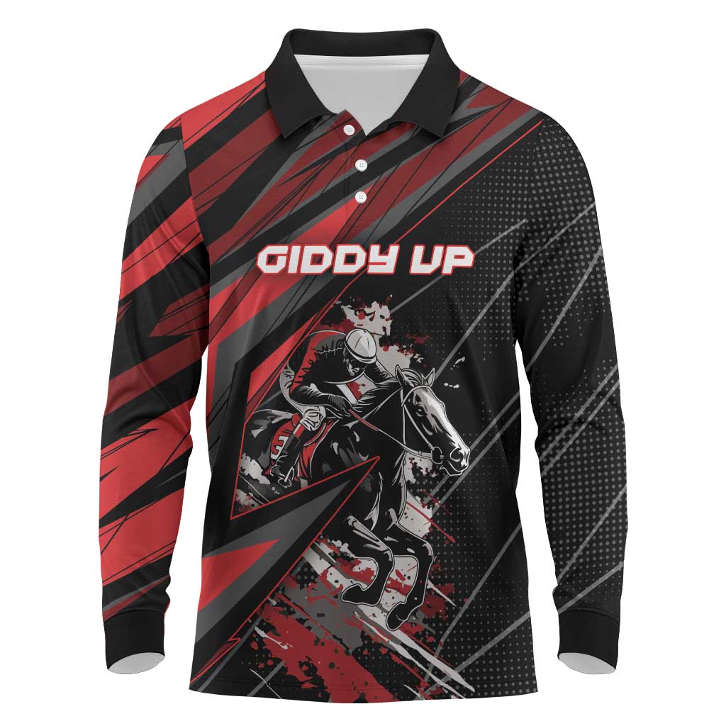 Custom Horse Racing Long Sleeve Polo Shirt Giddy Up