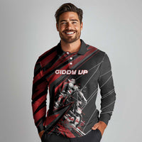 Custom Horse Racing Long Sleeve Polo Shirt Giddy Up